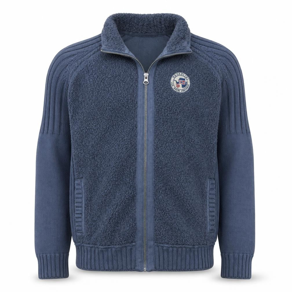 Napapijri Men's Blue Full Zip Cotton Knit Sweatshirt Size M