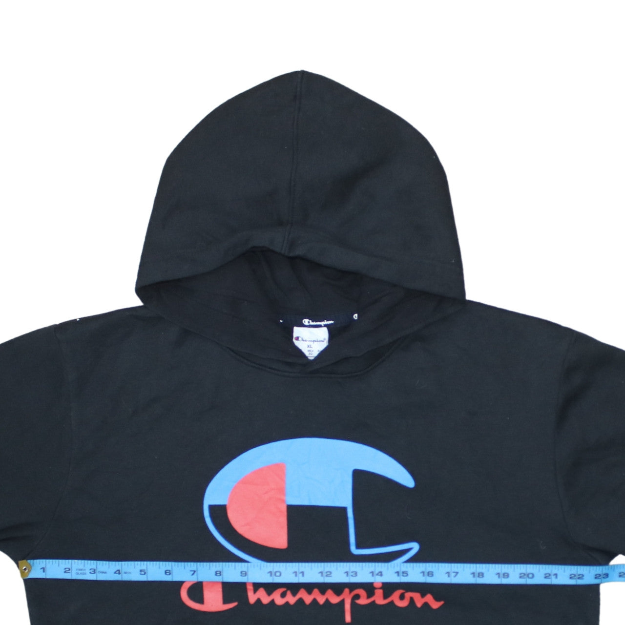 Champion Men's Black XL Pullover Hoodie with Logo Print