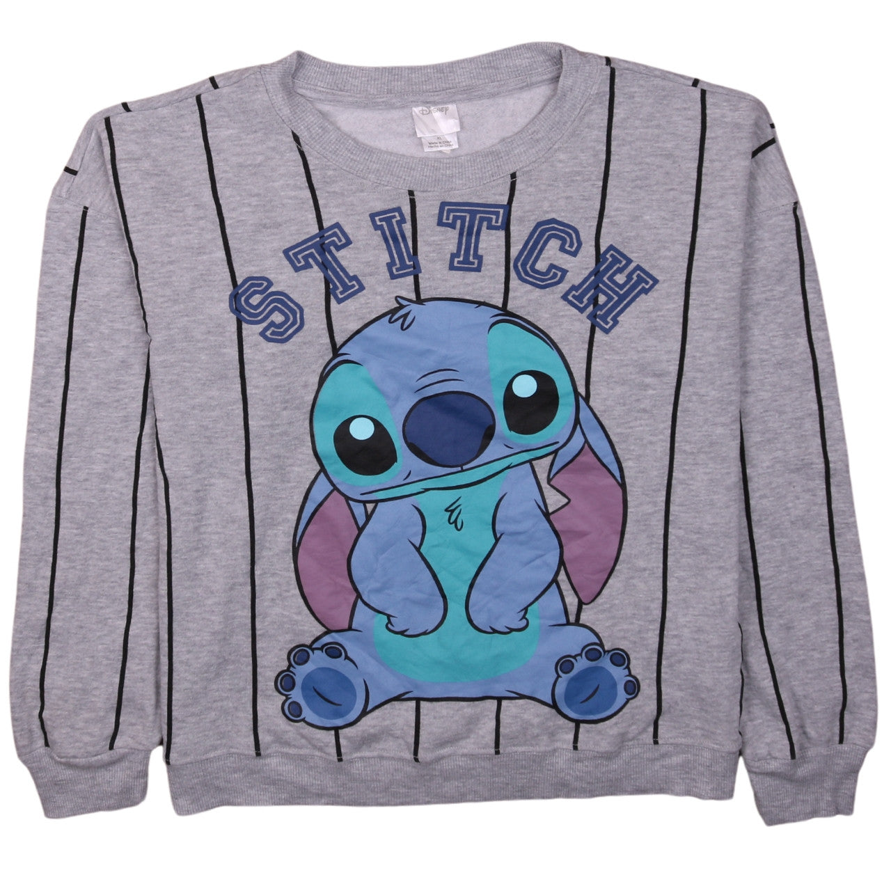 Disney Women Grey Stitch Sweatshirt XL Crew Neck Long Sleeve