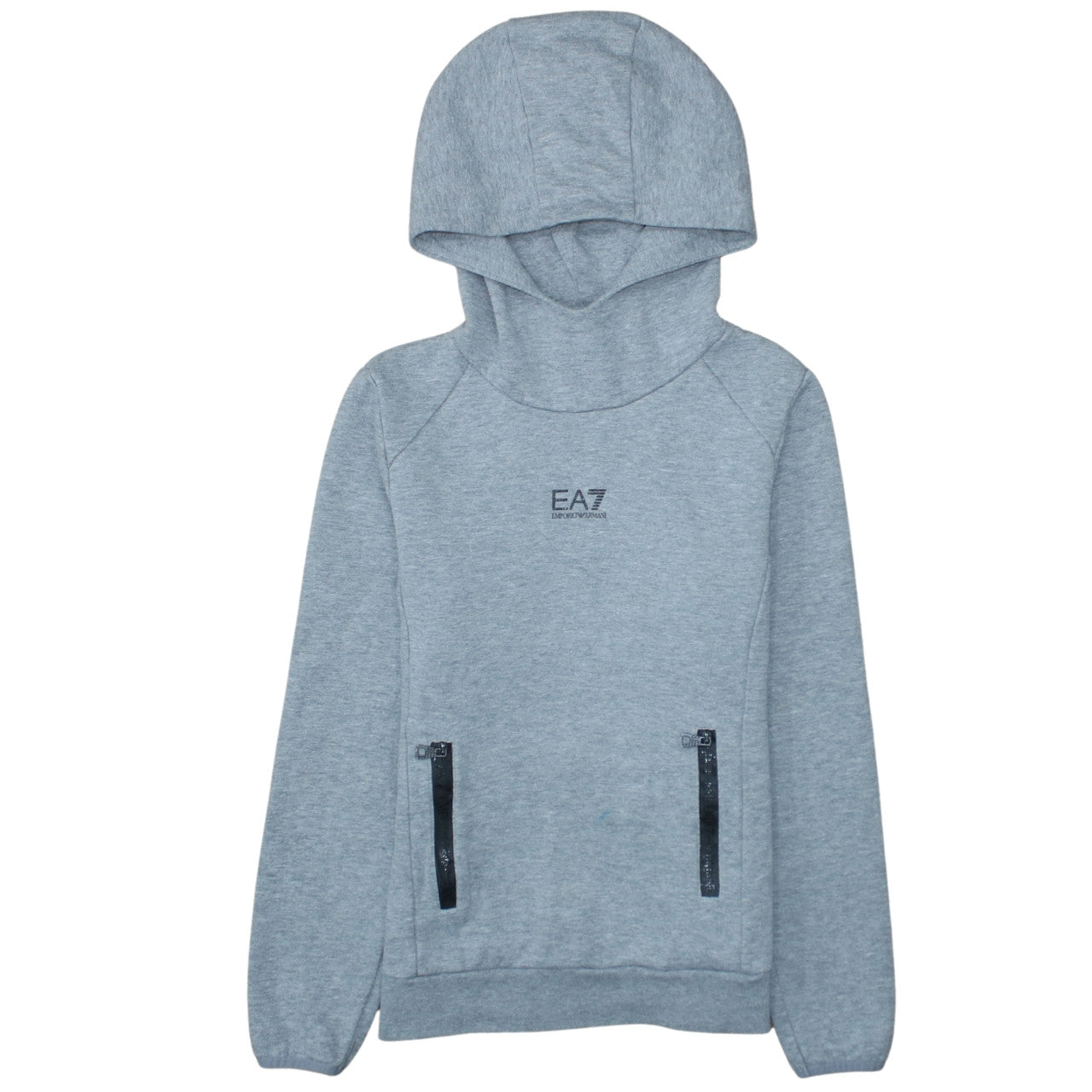 Emporio Armani EA7 Men's Grey XS Pullover Hoodie with Zip Pockets