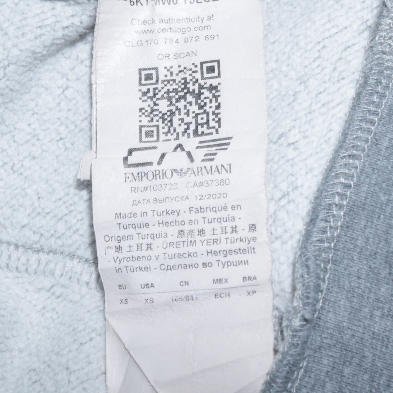 Emporio Armani EA7 Men's Grey XS Pullover Hoodie with Zip Pockets