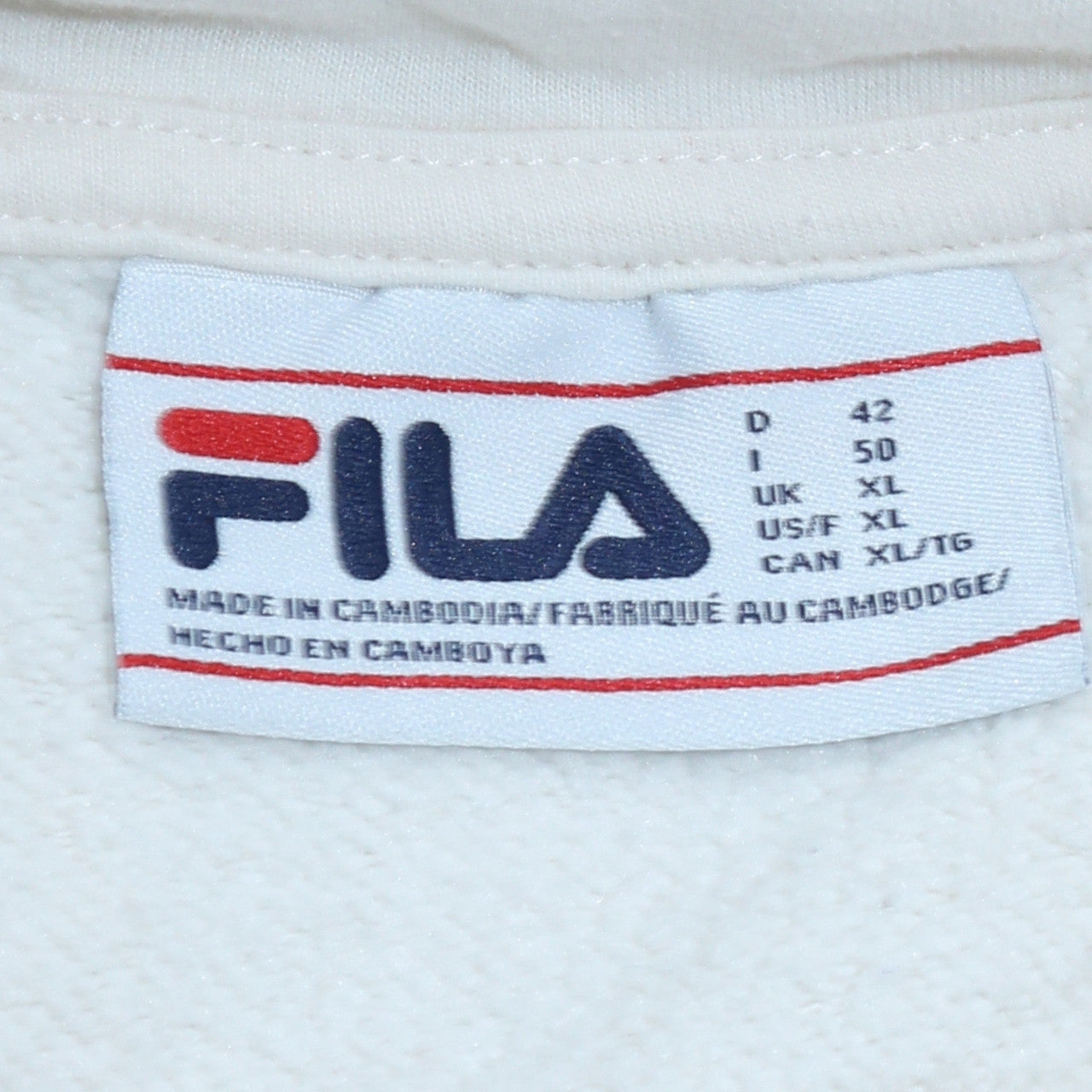FILA Women White Hooded Pullover Sweatshirt XL 80s Style