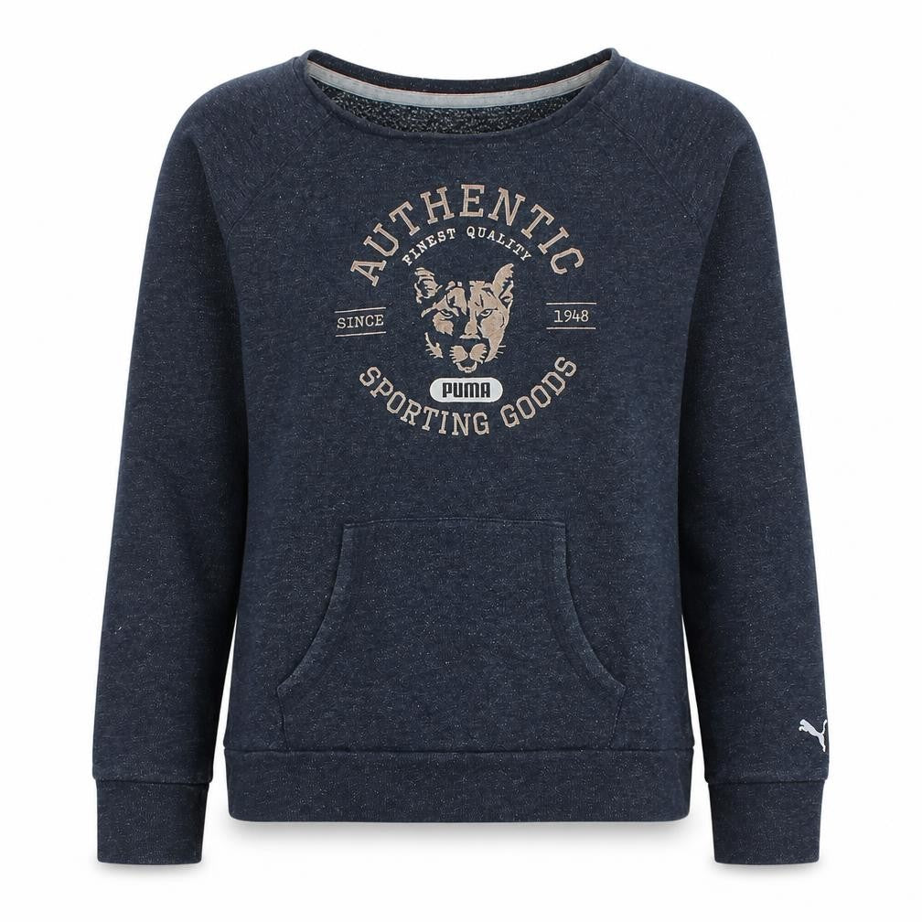 Puma Women Navy Blue Authentic Graphic Pullover Sweatshirt UK 16