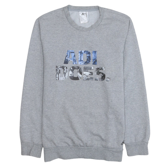 Adidas Mens Grey L Climalite Pullover Sweatshirt Crew Neck Logo