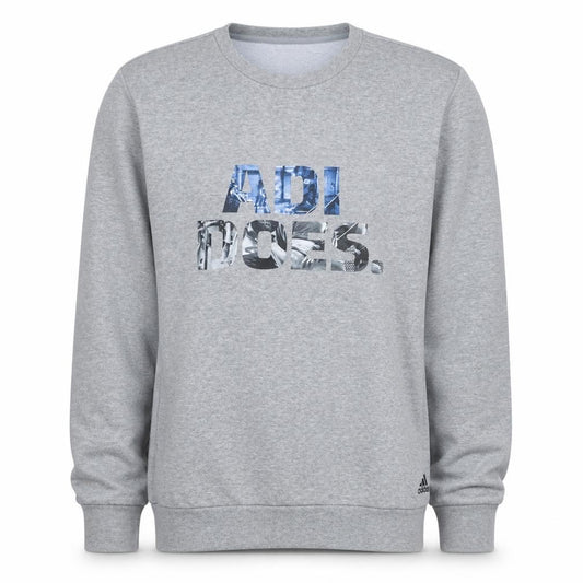 Adidas Mens Grey L Climalite Pullover Sweatshirt Crew Neck Logo