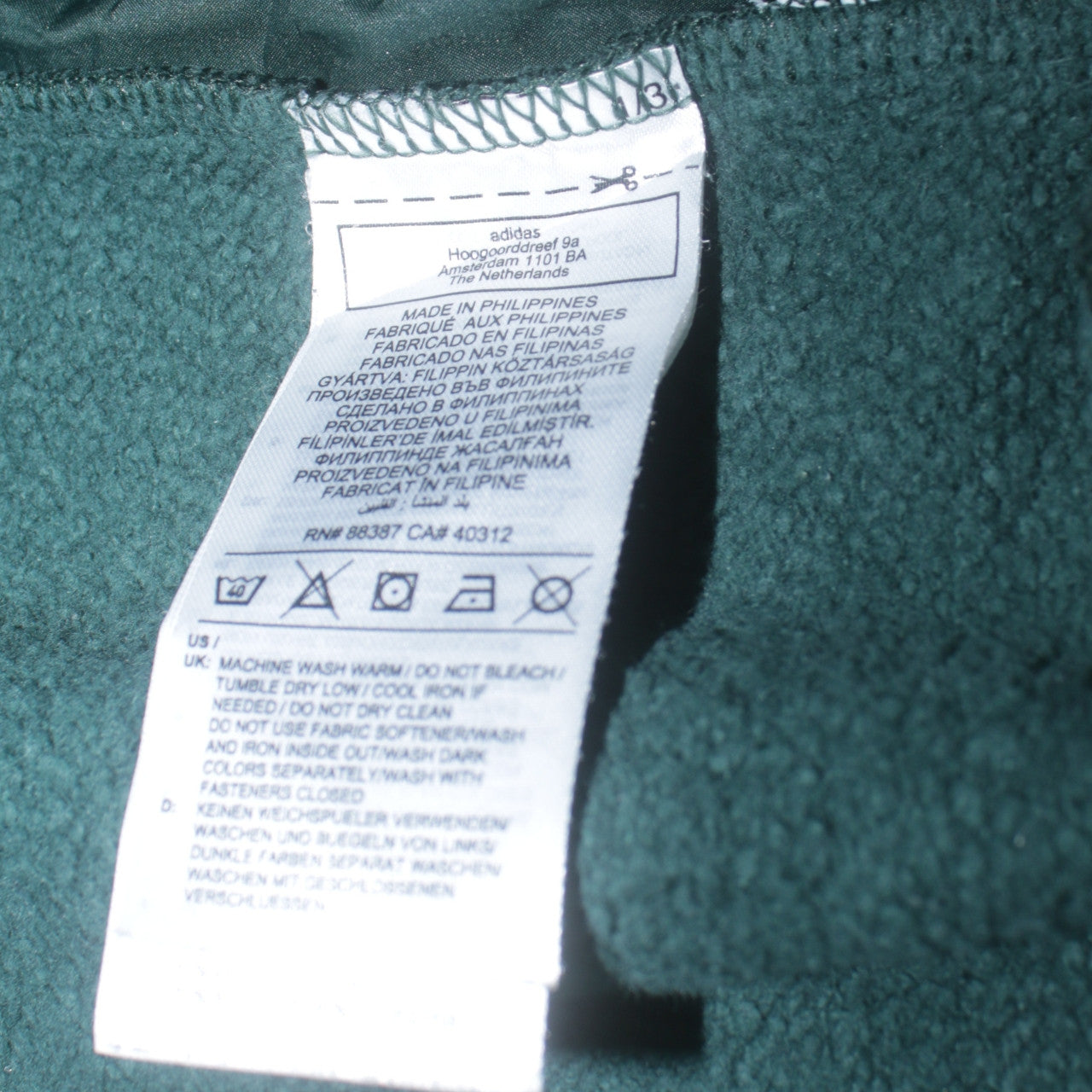 Adidas Men’s Green Full Zip Fleece Sweatshirt XL Regular Fit