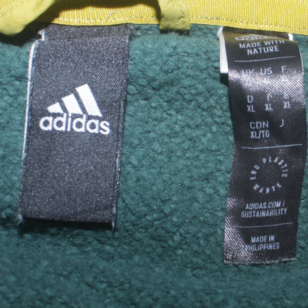 Adidas Men’s Green Full Zip Fleece Sweatshirt XL Regular Fit