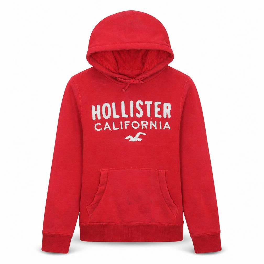 Hollister Men's Red Pullover Hoodie M Logo Graphic Cotton Fleece