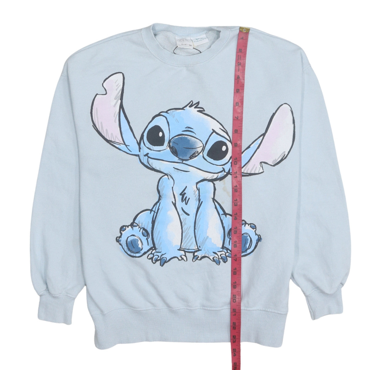 ZARA Girls Blue Stitch Disney Sweatshirt 13-14 Years Pullover Crew Neck