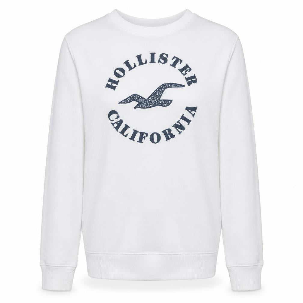 Hollister Men White Crew Neck Logo Pullover Sweatshirt S