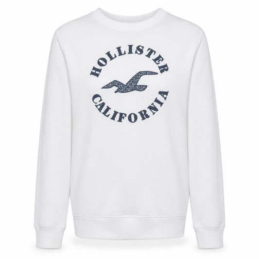 Hollister Men White Crew Neck Logo Pullover Sweatshirt S