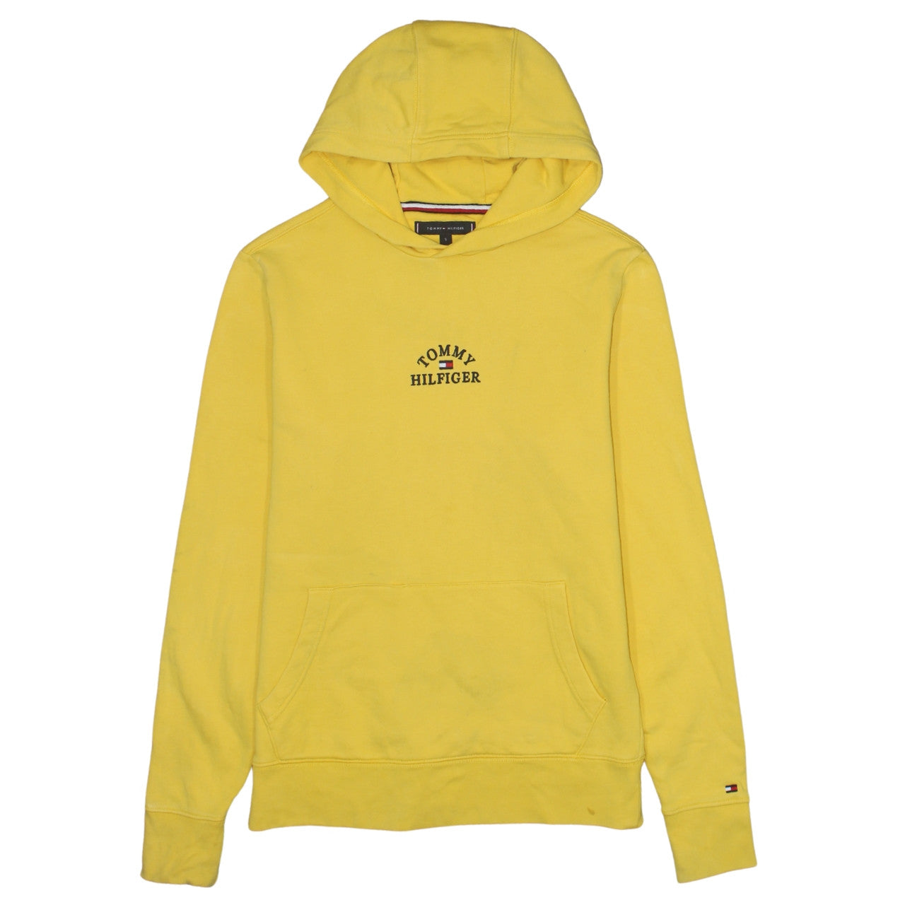 Tommy Hilfiger Men Yellow Small Pullover Hoodie Embroidered Logo