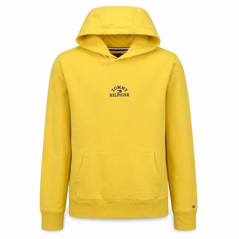 Tommy Hilfiger Men Yellow Small Pullover Hoodie Embroidered Logo