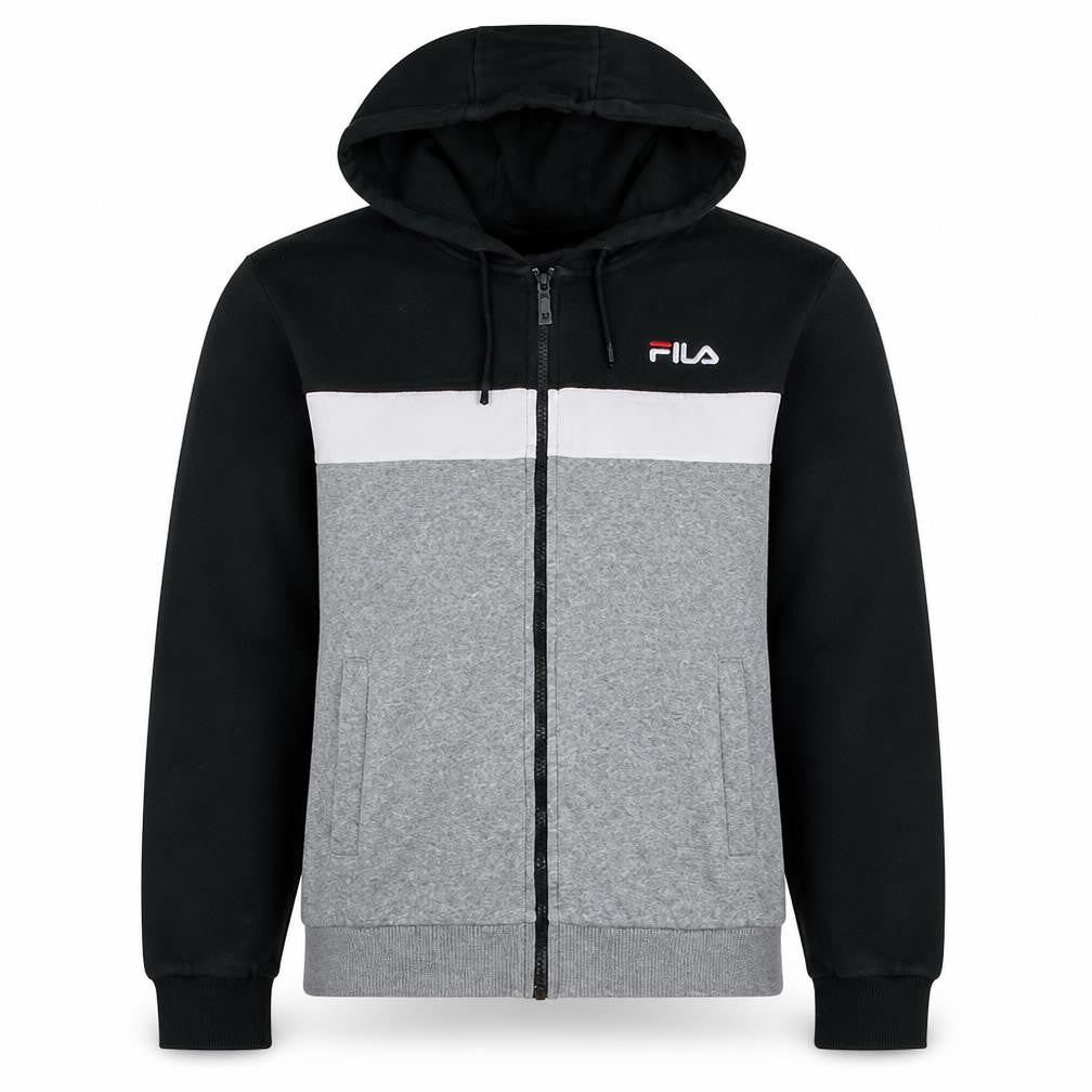 Fila Men's Grey Black Full Zip Hoodie Size M