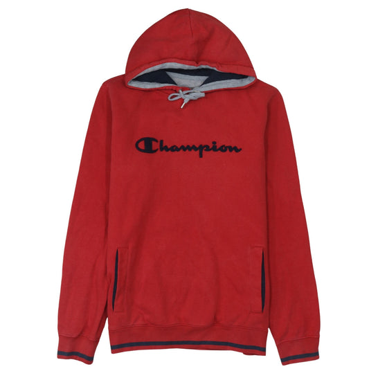 Champion Men's Red Pullover Hoodie L Logo Sports Fleece