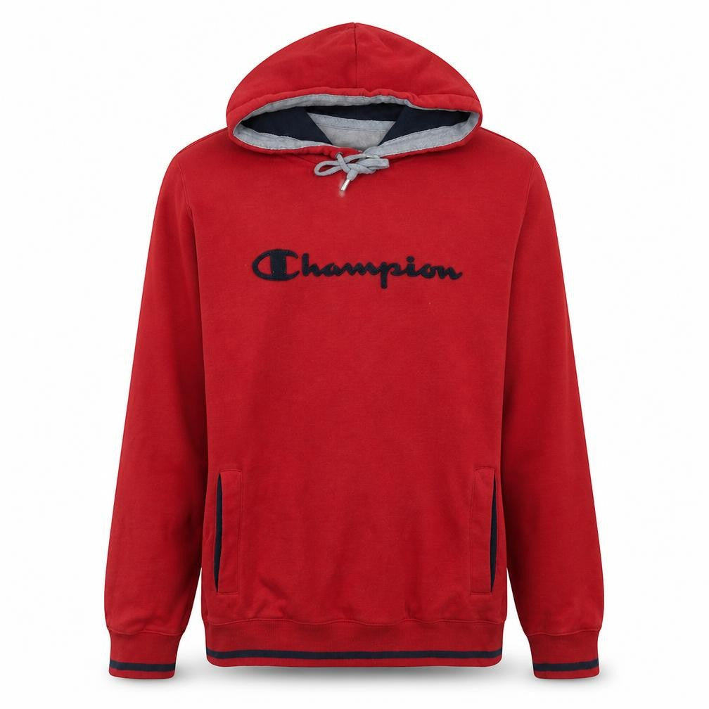 Champion Men's Red Pullover Hoodie L Logo Sports Fleece