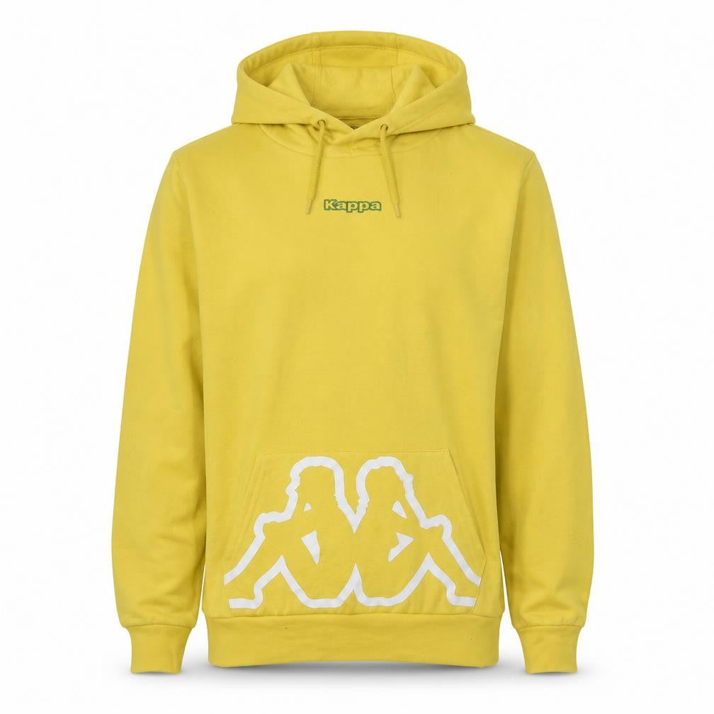 Kappa Men's Yellow Pullover Hoodie Small Logo Graphic Fleece