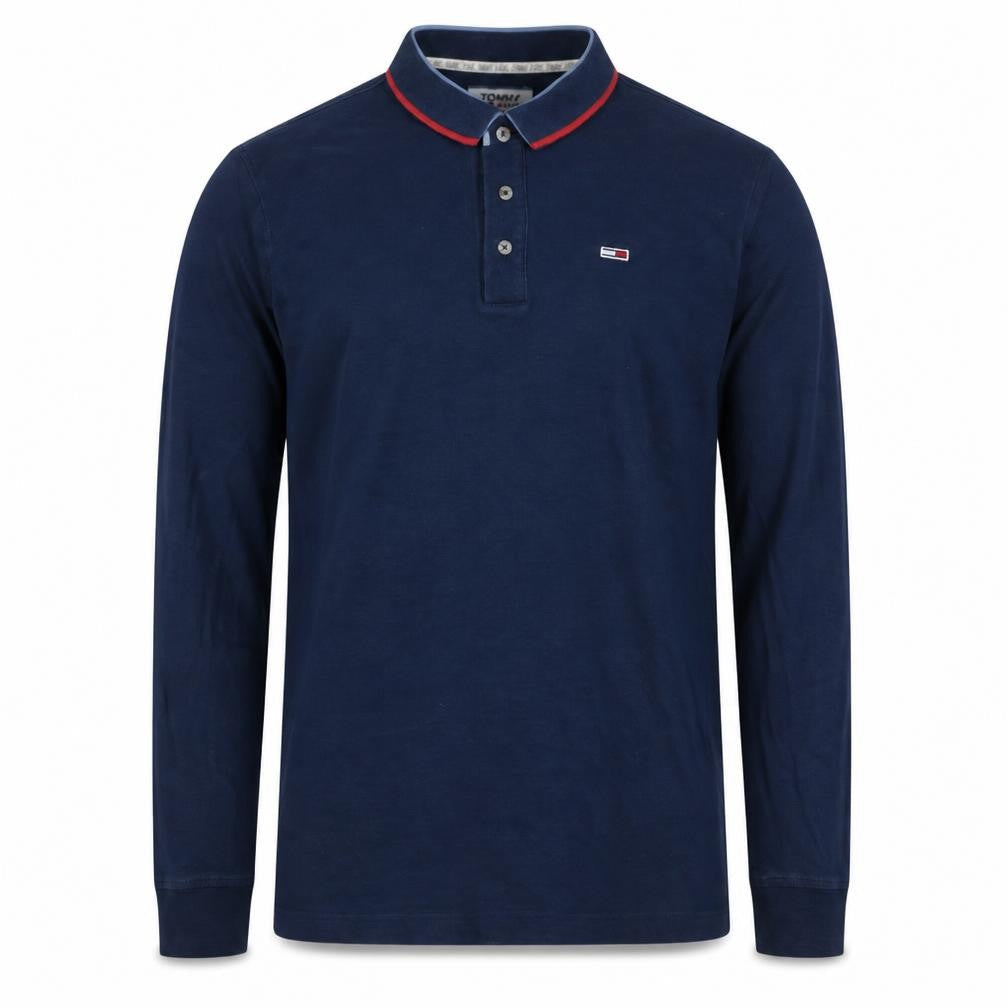 Tommy Jeans Men's Navy Long Sleeve Polo Shirt Size M