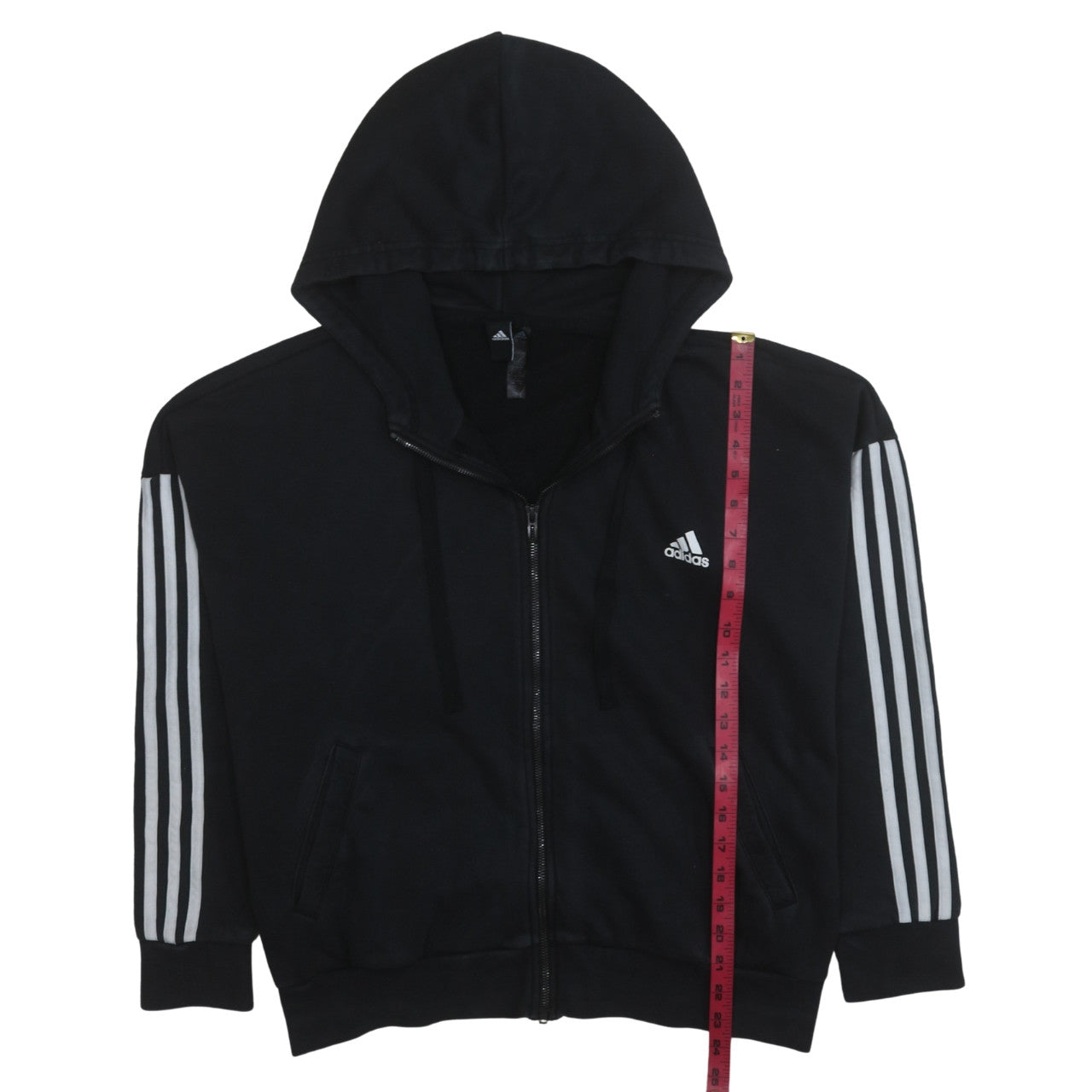 Adidas Womens Black Full Zip Hoodie XL Classic Stripe Casual
