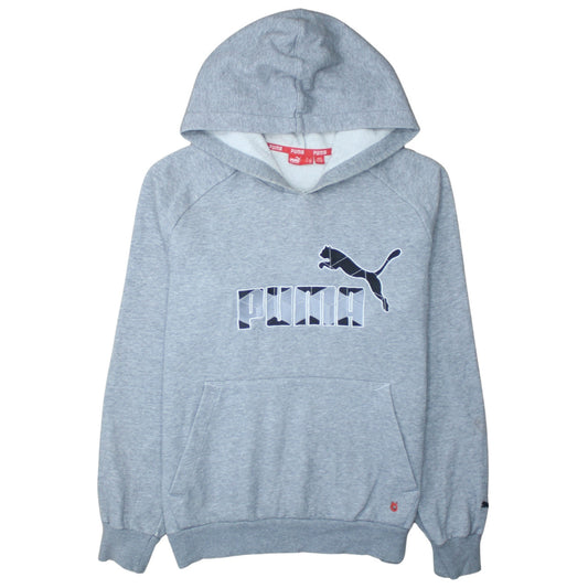 Puma Men's Grey Pullover Hoodie Small Graphic Logo Fleece Sweatshirt