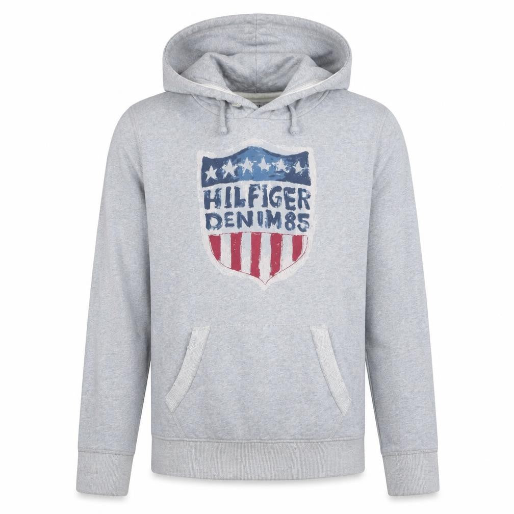 Tommy Hilfiger Denim Men's Grey Medium Pullover Hoodie with USA Graphic