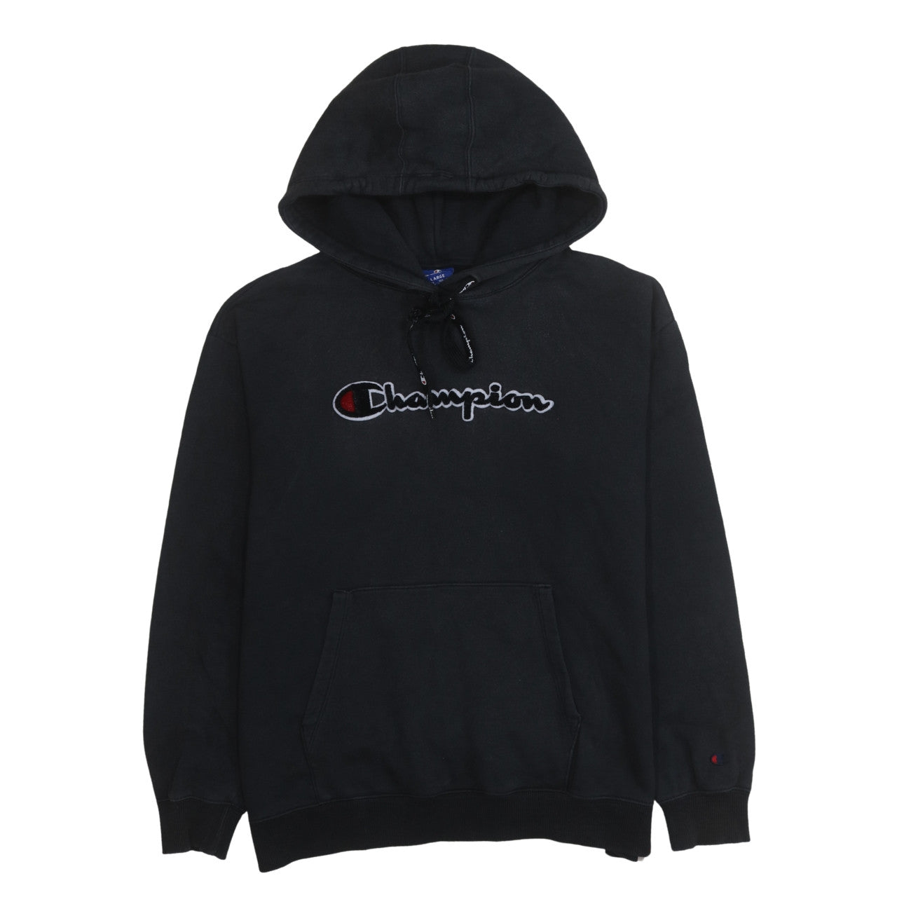 Champion Men's Black Pullover Hoodie Large Graphic Fleece Sweatshirt