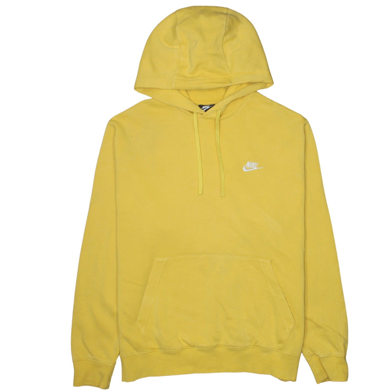 Nike Men Yellow Pullover Hoodie L Fleece Regular Fit Logo Sweatshirt