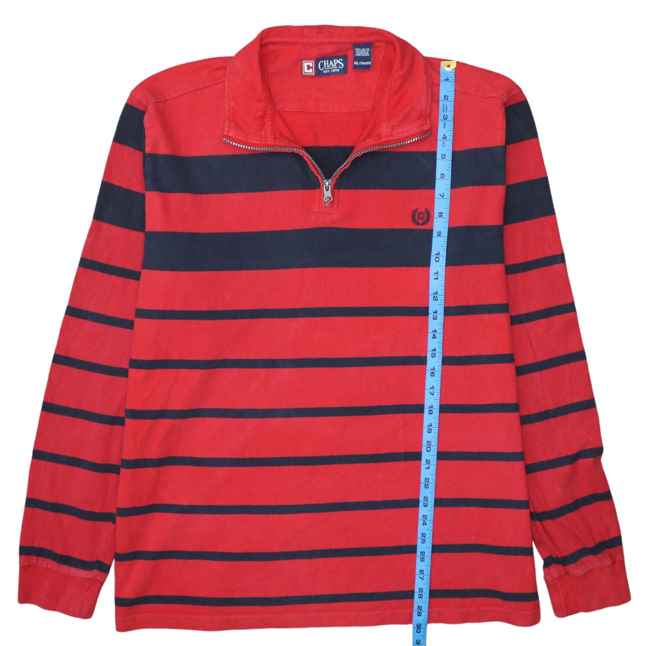 Chaps Men's Red Striped 1/4 Zip Cotton Sweatshirt 2XL