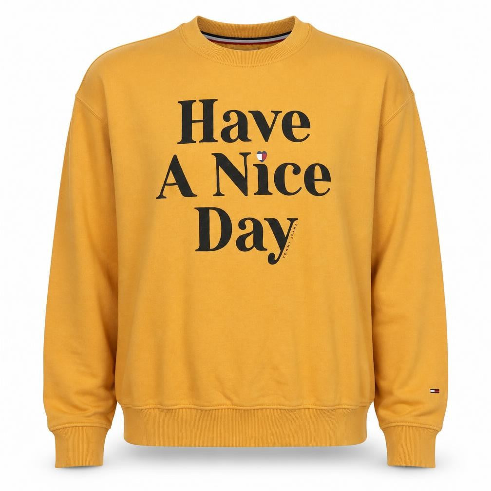 Tommy Jeans Mens Yellow Graphic Pullover Sweatshirt L Regular Fit