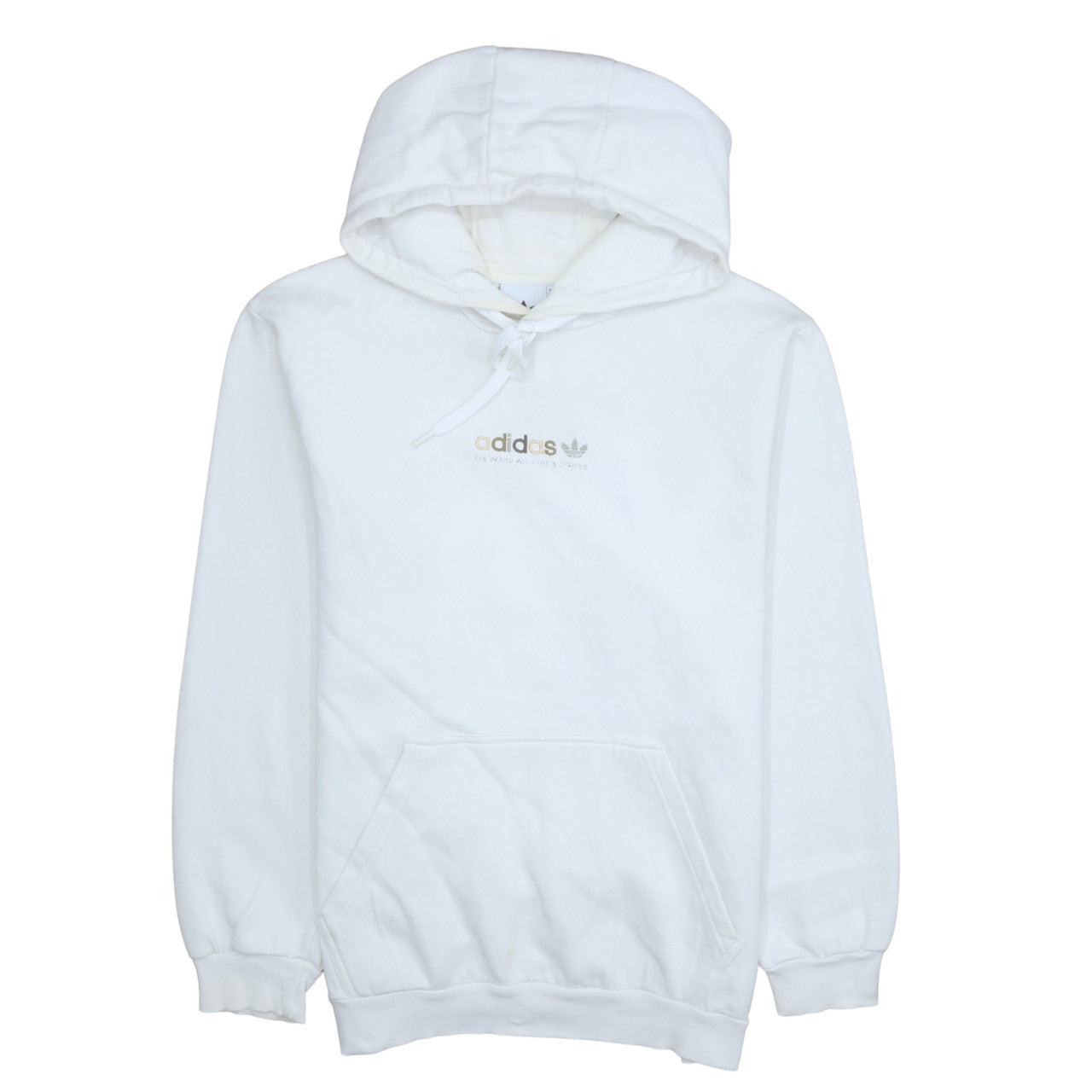 Adidas Women White Pullover Hoodie L Logo Kangaroo Pocket Soft Cotton