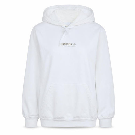 Adidas Women White Pullover Hoodie L Logo Kangaroo Pocket Soft Cotton