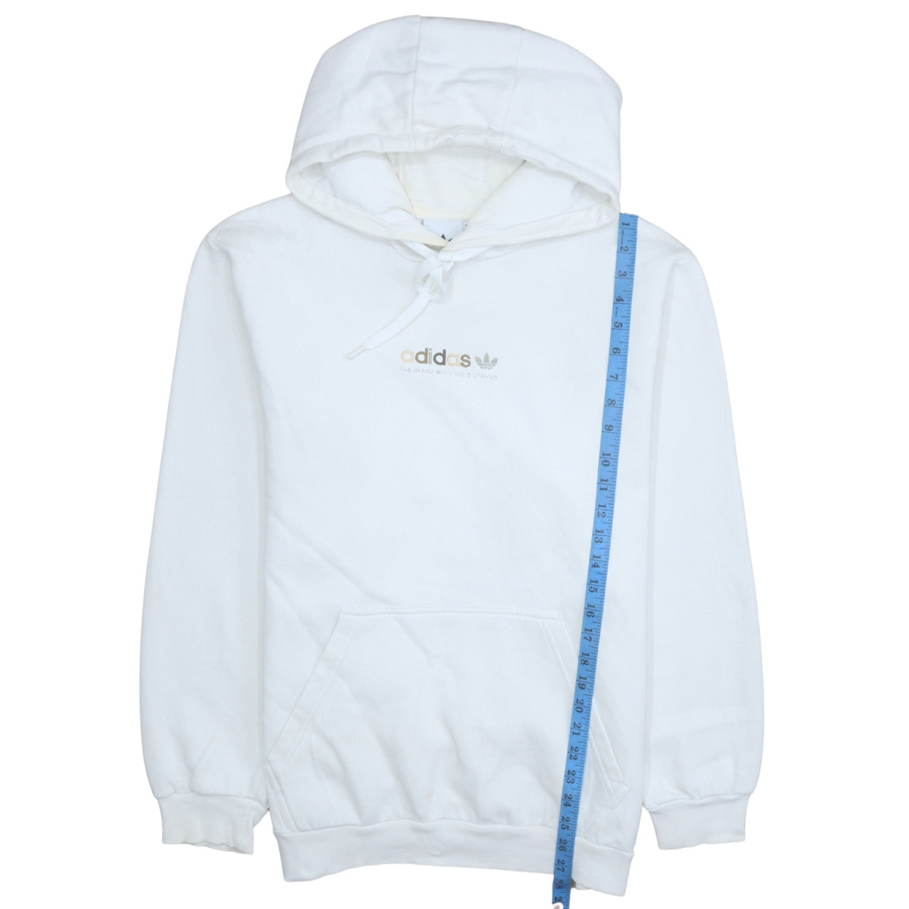 Adidas Women White Pullover Hoodie L Logo Kangaroo Pocket Soft Cotton