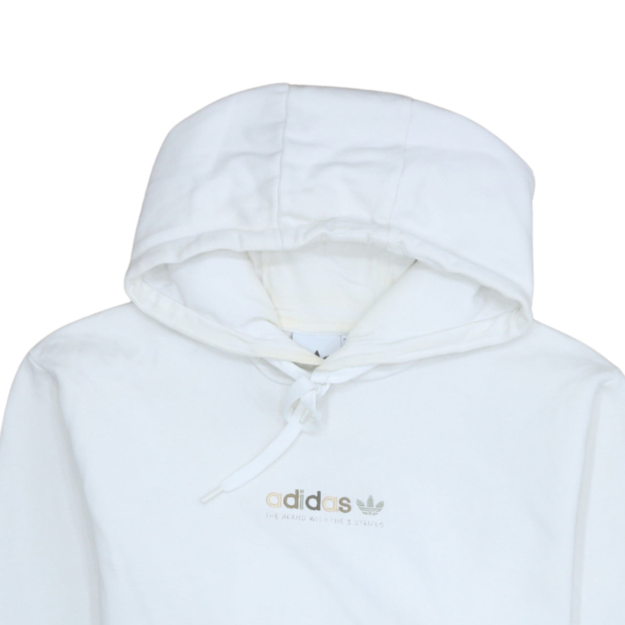 Adidas Women White Pullover Hoodie L Logo Kangaroo Pocket Soft Cotton