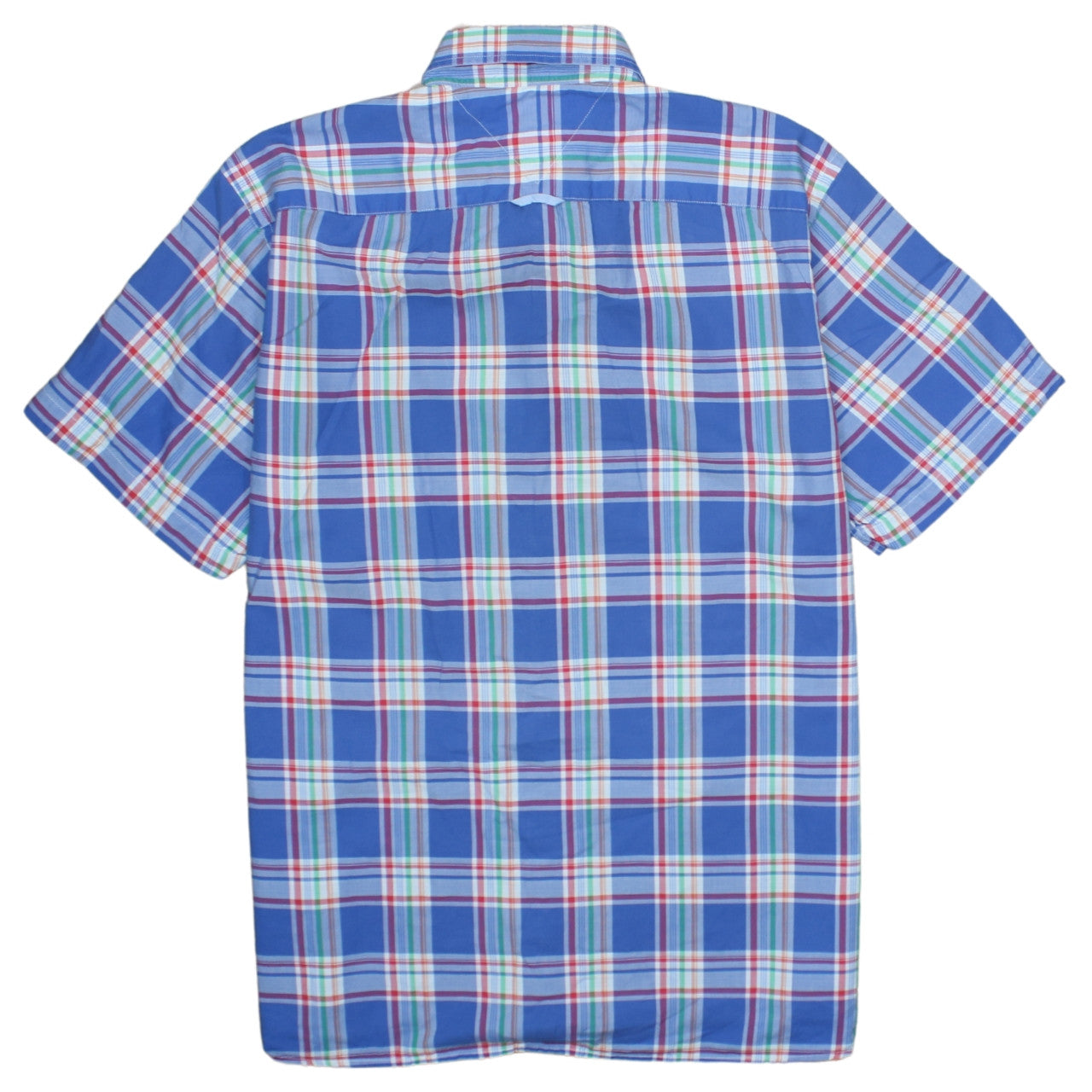 Tommy Hilfiger Men's Blue Plaid Cotton Short Sleeve Shirt L Slim Fit