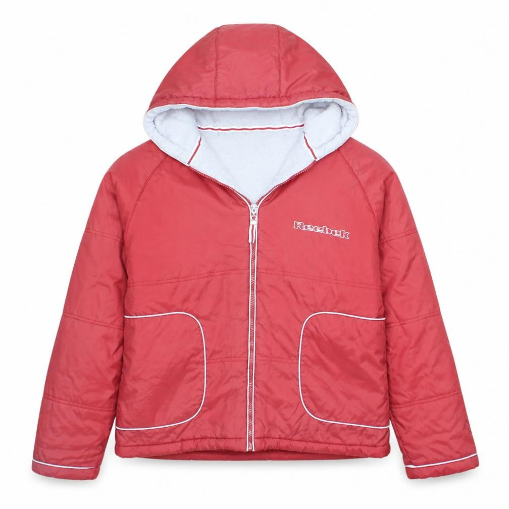Reebok Womens Red Hooded Puffer Jacket L Full Zip Winter Coat