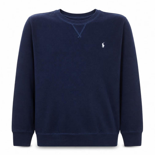 Front view of Ralph Lauren boys’ blue cotton crew neck pullover sweatshirt 14-16 years