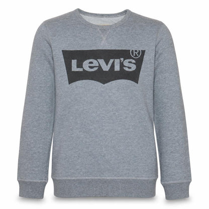 Front view of Levi's boys’ grey logo pullover sweatshirt, size 16, years crew neck