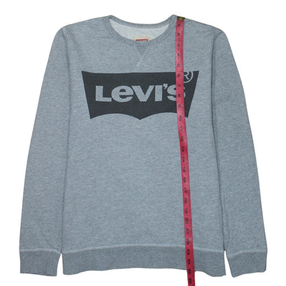 Back view of Levi's boys’ grey logo pullover sweatshirt, size 16, years crew neck