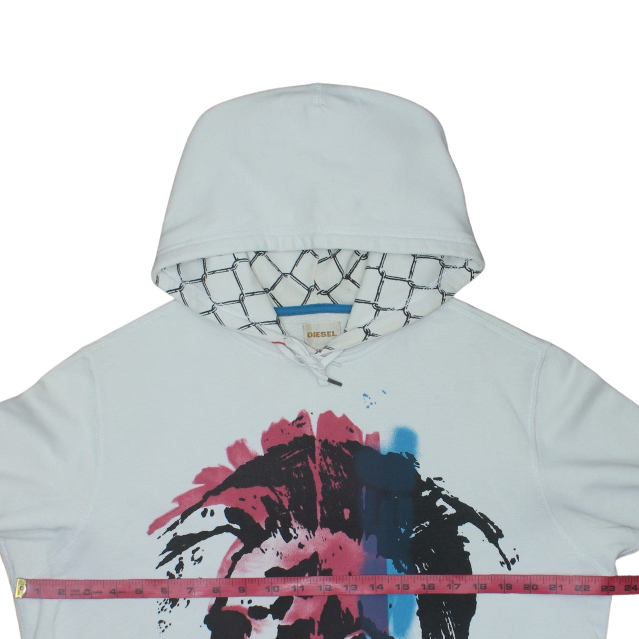 Diesel Womens White XL Pullover Hoodie Graphic Print Cotton Sweatshirt