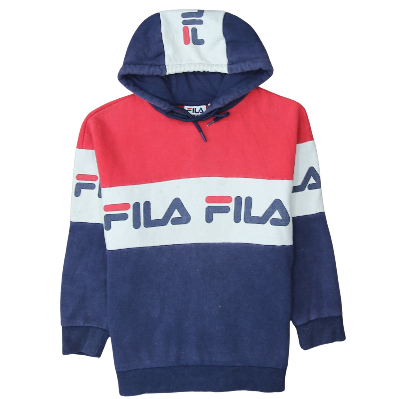 Fila Womens Red Blue Logo Hoodie Pullover Cotton Blend Size M