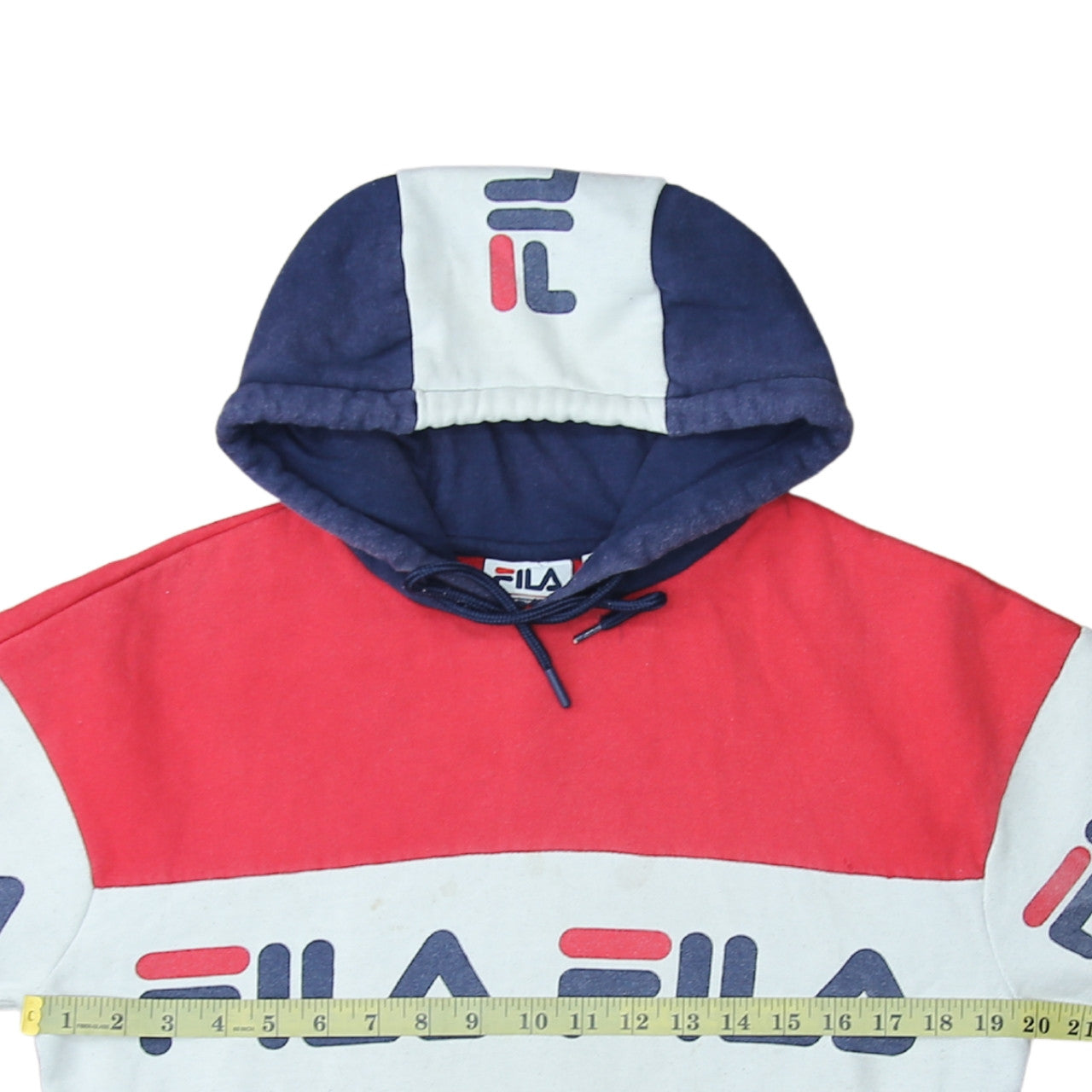 Fila Womens Red Blue Logo Hoodie Pullover Cotton Blend Size M