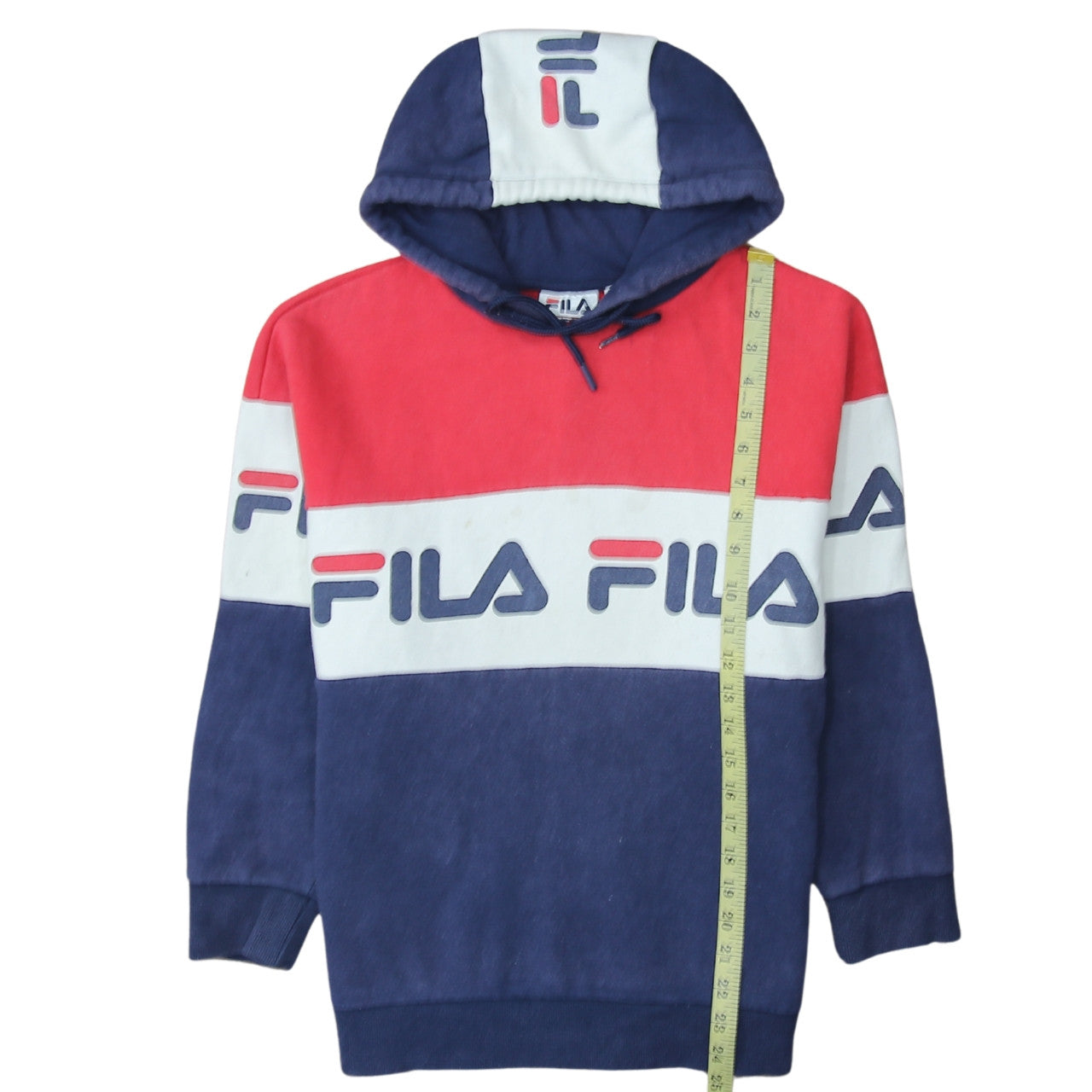 Fila Womens Red Blue Logo Hoodie Pullover Cotton Blend Size M