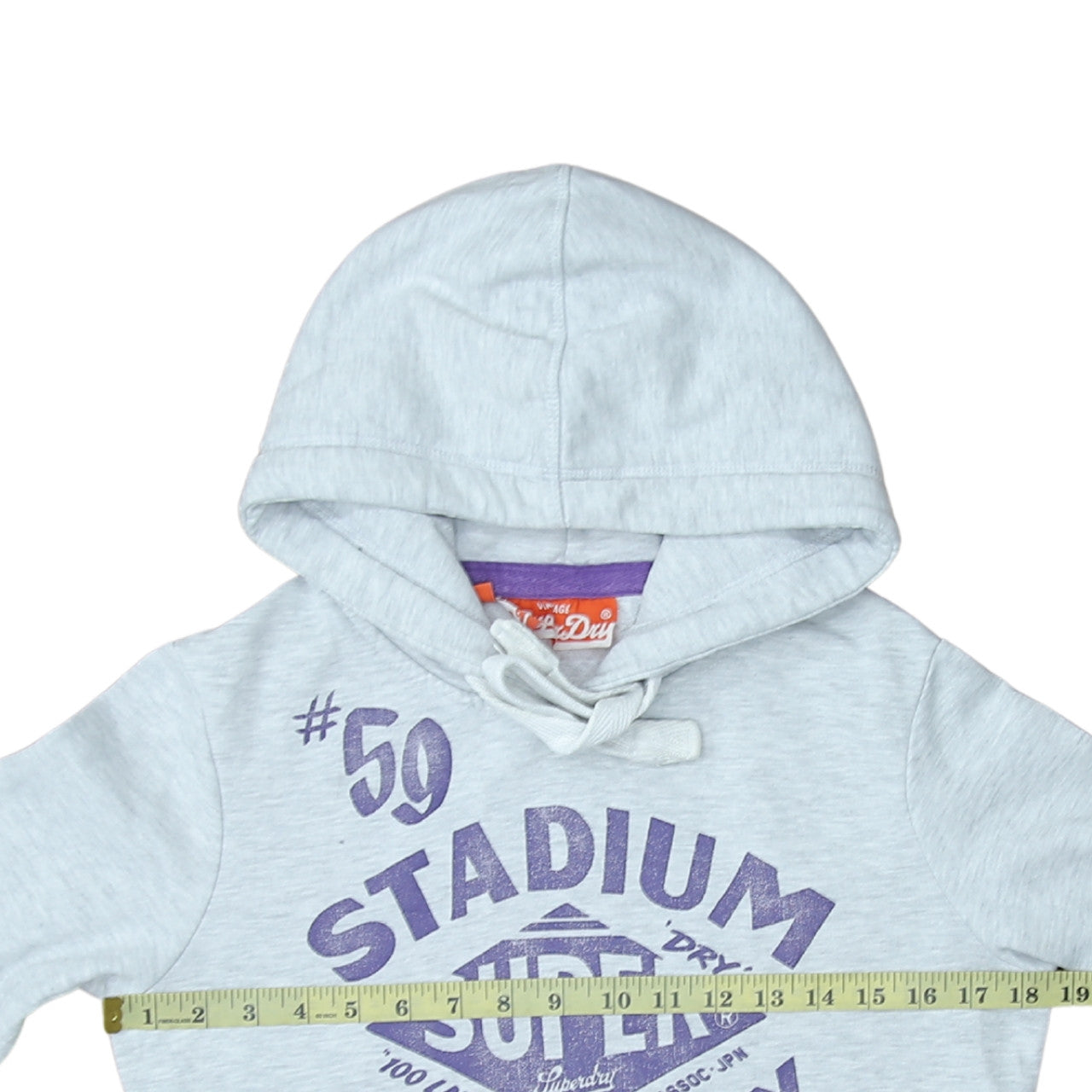 Superdry Womens Grey XS Pullover Hoodie with Purple Logo Print