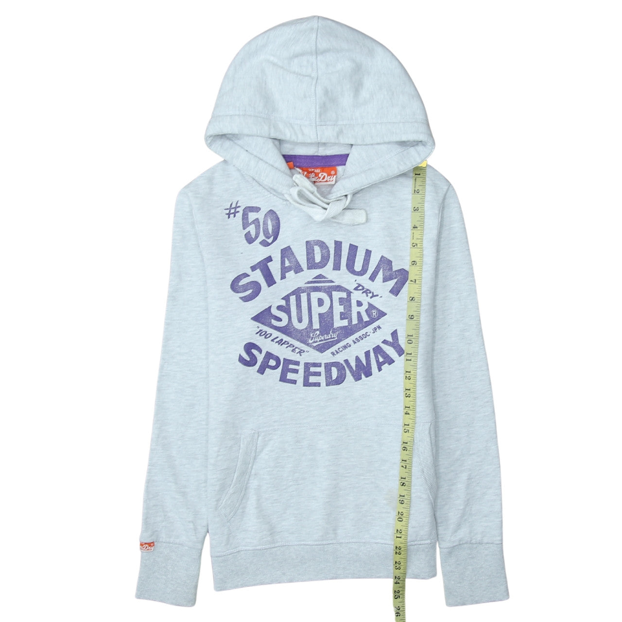 Superdry Womens Grey XS Pullover Hoodie with Purple Logo Print