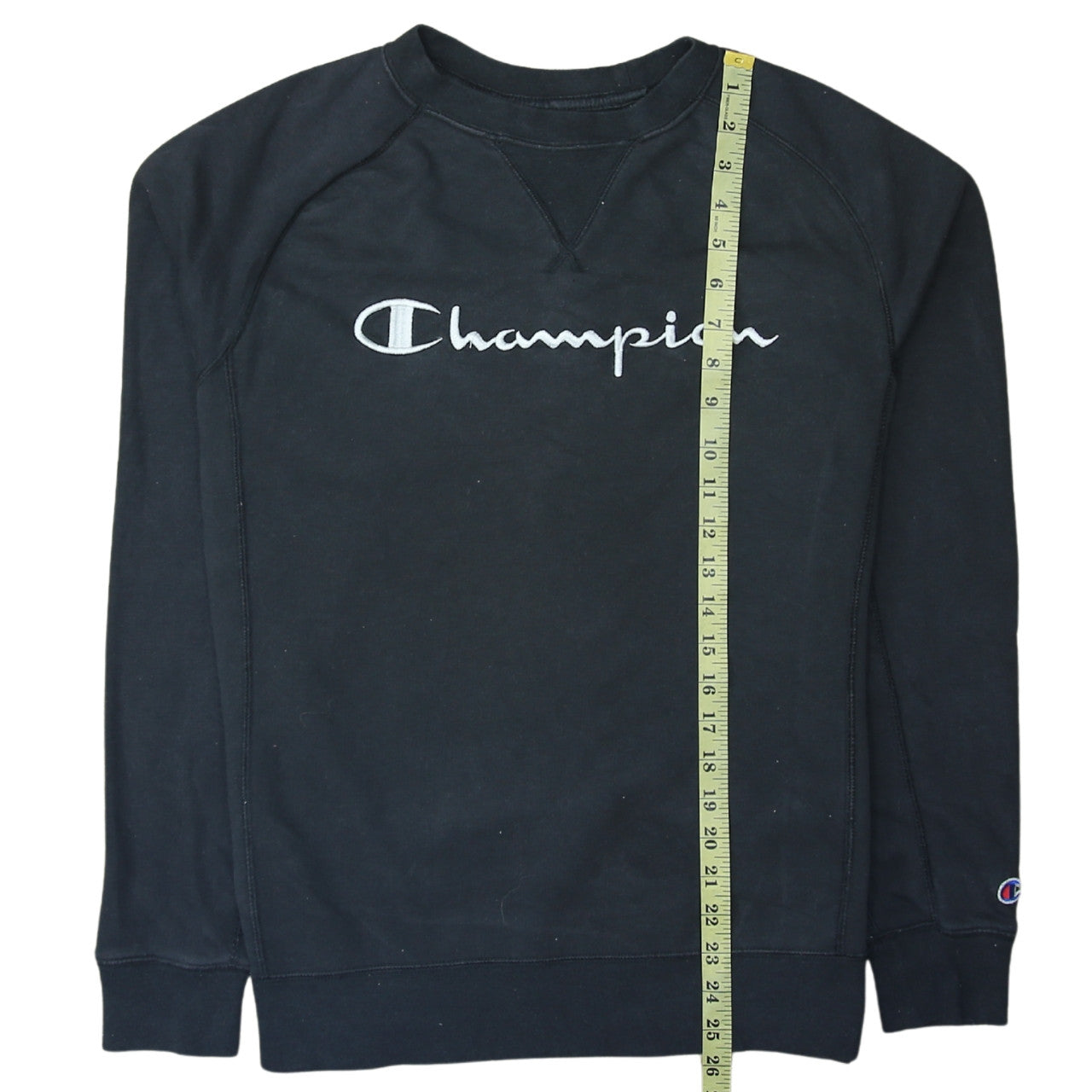 Champion Men's Black Small Crew Neck Embroidered Sweatshirt