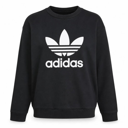 Adidas Women Black Crew Neck Pullover Sweatshirt Size 10 Logo Print