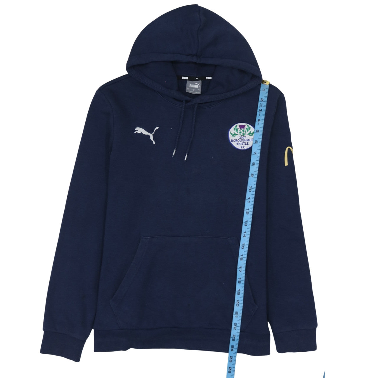 Puma Men's Blue Pullover Hoodie Size S Embroidered Football Sweatshirt