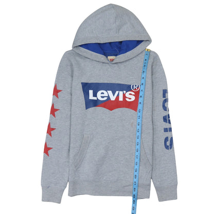 Preloved Levi's Boys Grey Pullover Hoodie 14 Years Hooded Graphic Print Sweatshirt - Detail