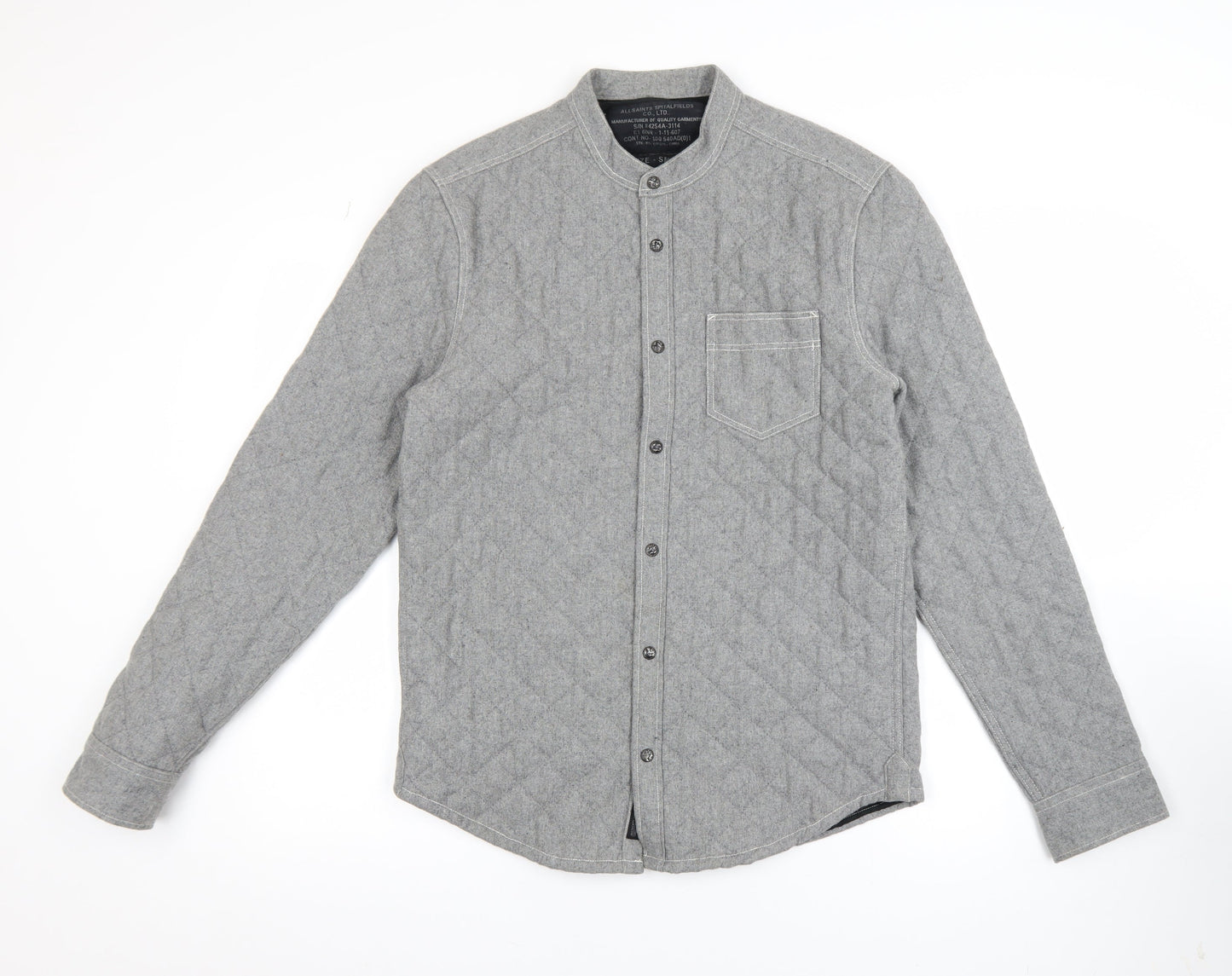 AllSaints Men's Grey Quilted Wool Blend Shirt Jacket Small