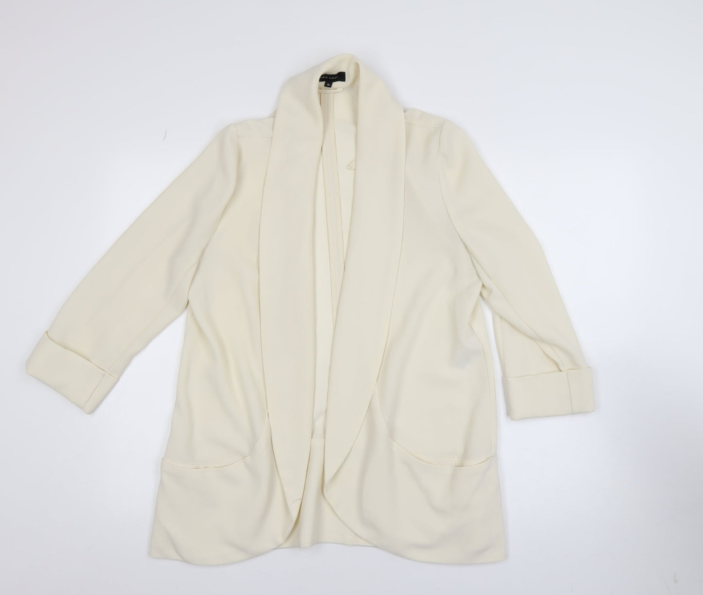 New Look Women Ivory Open Front Long Sleeve Cardigan Size 14